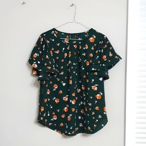 Ann Taylor Gleen& Orange Floral Ruffle Sleeve Blouse